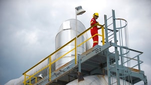 Employee on Caroline Sulphur Plant's Sulphur tank