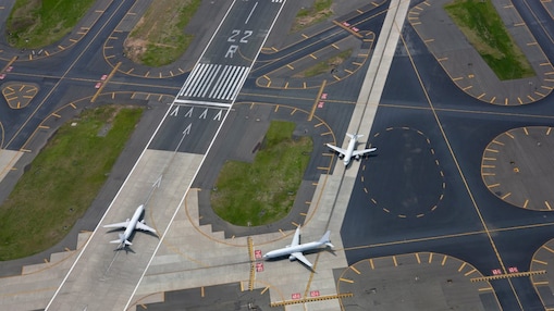 Two planes on runway