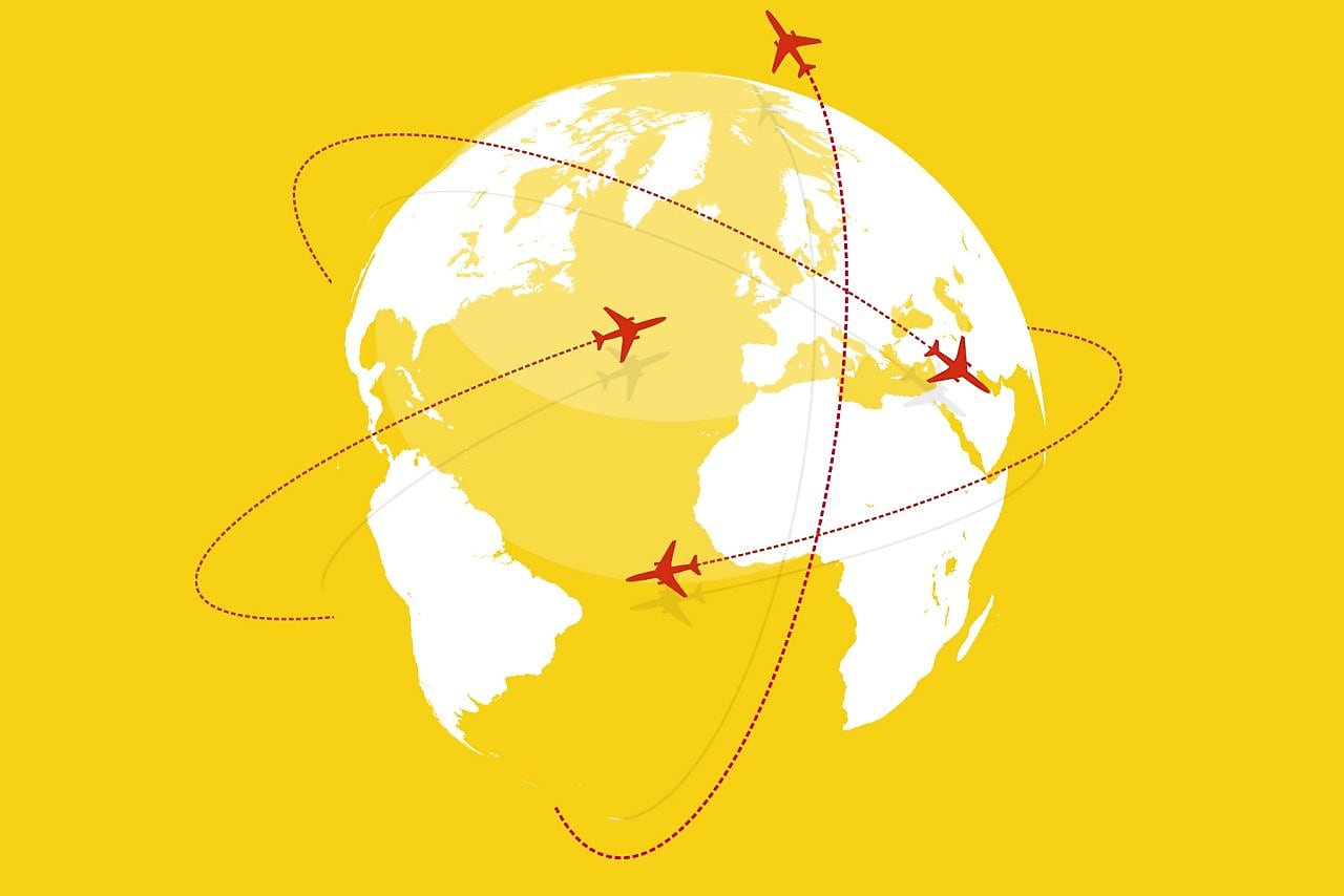 Globe with many planes revolving indication grow your airport business