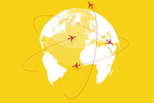 Globe with many planes revolving indication grow your airport business