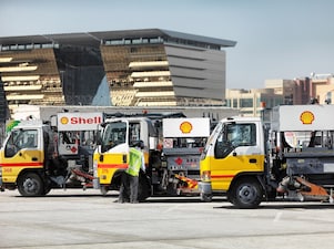 Trucks standing side by side