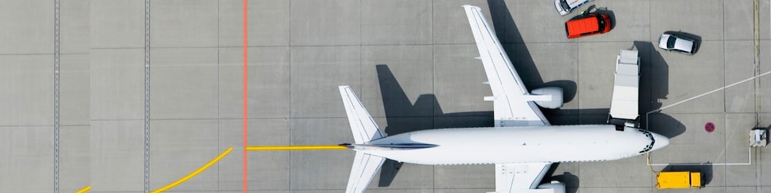 Aeriel shot of parked plane