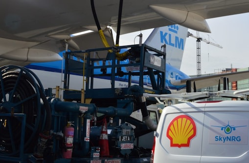 Fuel truck refueling the airplane