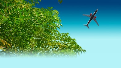 image of a flying plane in the sky