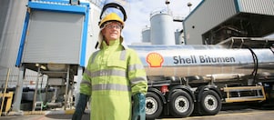 Truck driver with Shell bitumen tank
