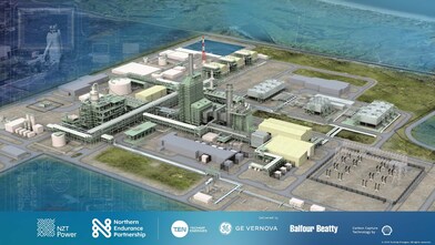 Picture featuring the 3D project of the NZT Power Project. Technip Energies, leader of a consortium with GE Vernova and local construction partner Balfour Beatty, supported by technology partner Shell Catalysts & Technologies, is executing a major contract for the Net Zero Teesside Power (NZT Power) project in the United Kingdom on behalf of NZT Power Limited.
