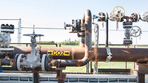 A line break valve and part of the Quest Project CO2 pipeline near Fort Saskatchewan