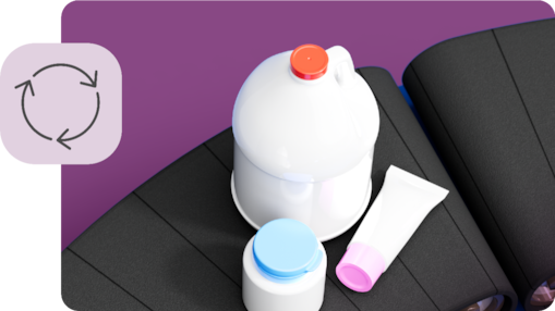 An illustration of a decarbonisation pathway leading to a facility, with an icon of three arrows going in a circle.