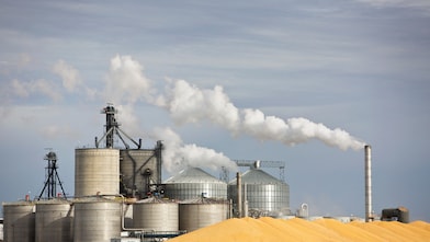 Ethanol Plant and Large Pile of Corn in The Midwest