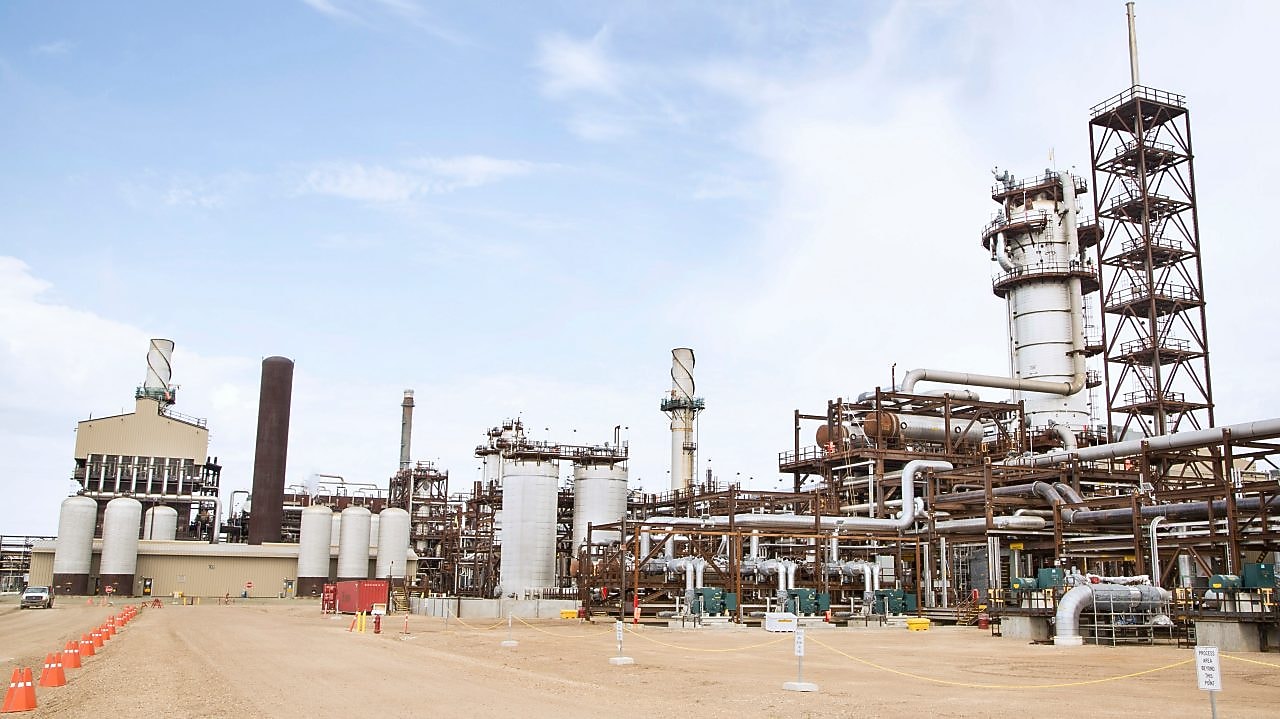 Quest Carbon Capture and Storage Facility against a blue sky