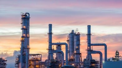 Petrochemical plant in front of colorful sky