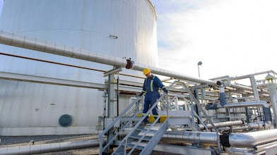 one male employee walking around