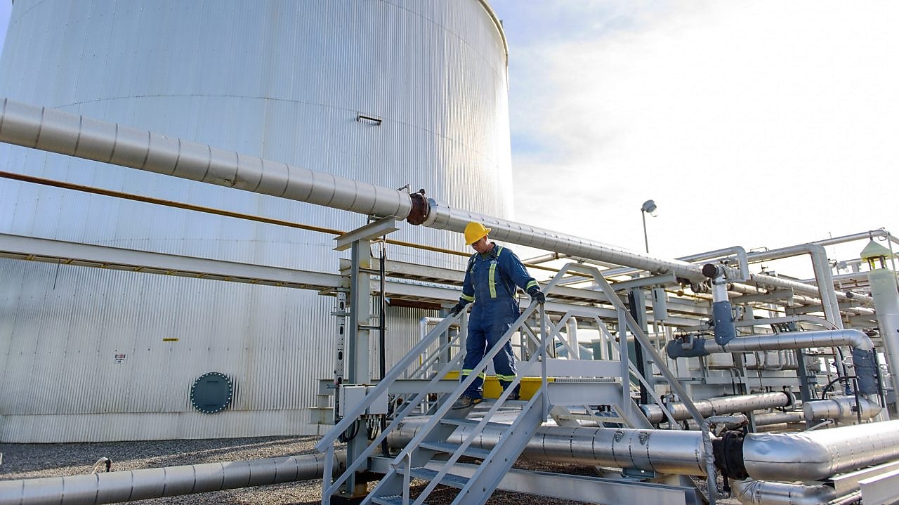 one male employee walking around