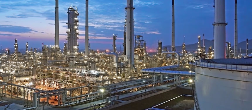 Oil refinery power station at twilight
