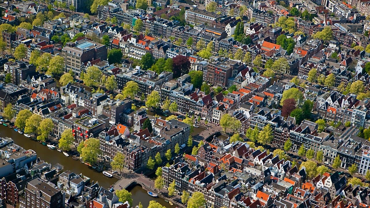 Aerial view of canals in amsterdam