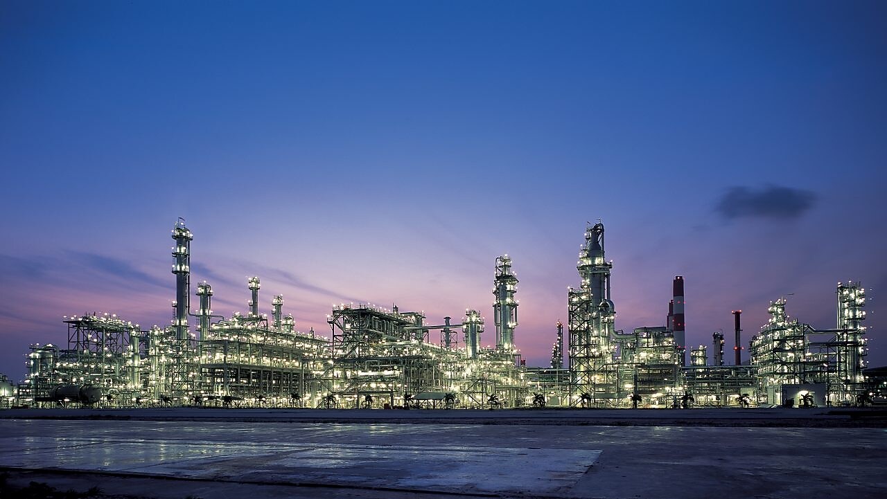 Aerial view of a glowing city