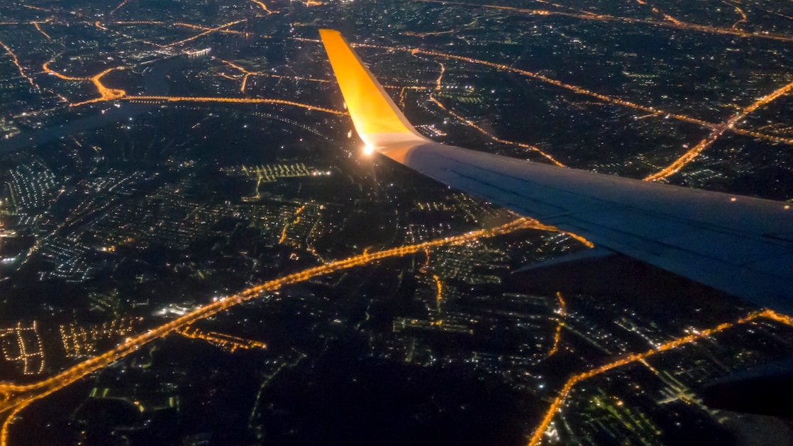 City aerial view from a plane