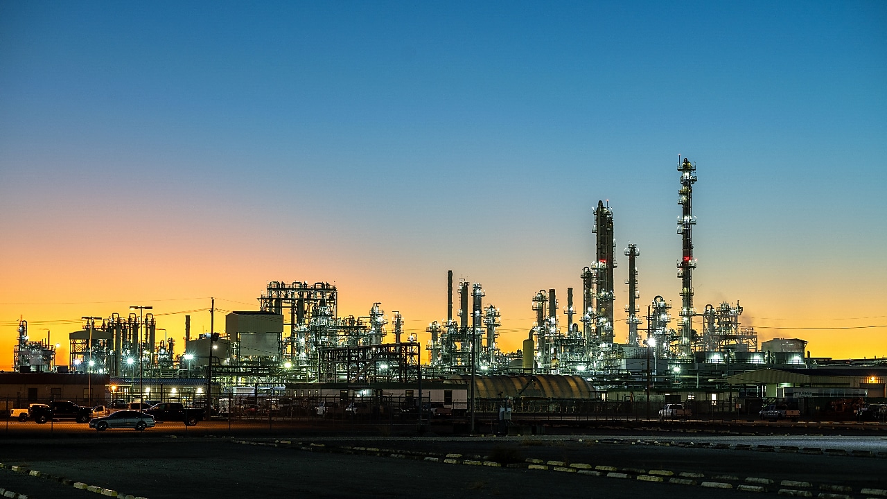 A chemical manufacturing plant at dawn.