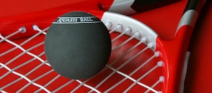 Chemicals phenol close up of a squash ball sitting on a racket