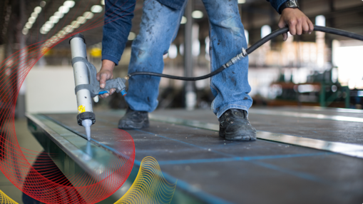 Worker with caulking gun