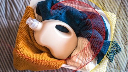 laundry detergent bottle on clothes