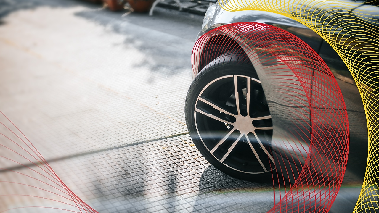 Car wheel turning to the left