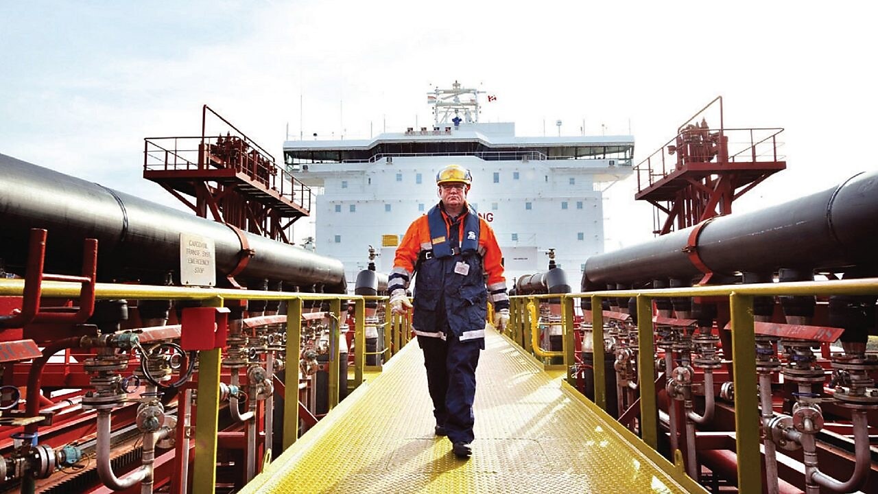 Man walking on the cargo ship