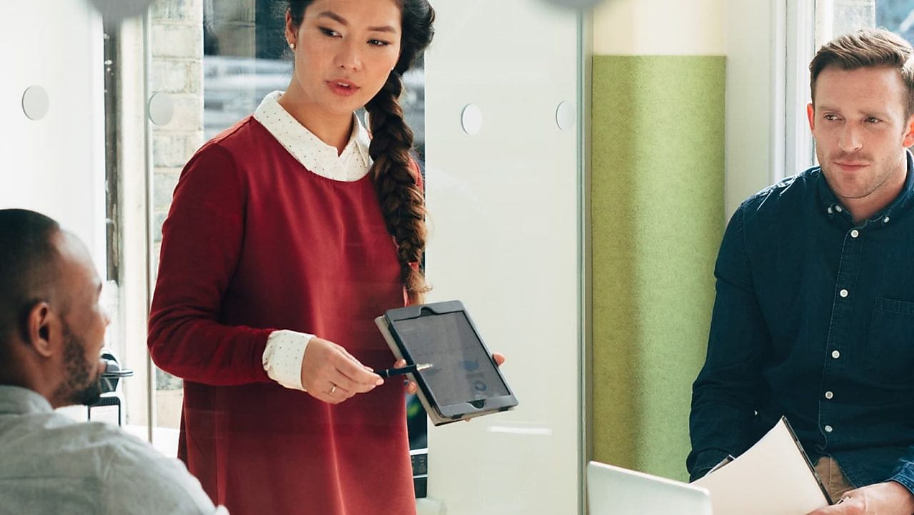 Team members talking