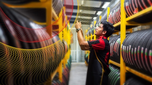 A man working in a tire shop