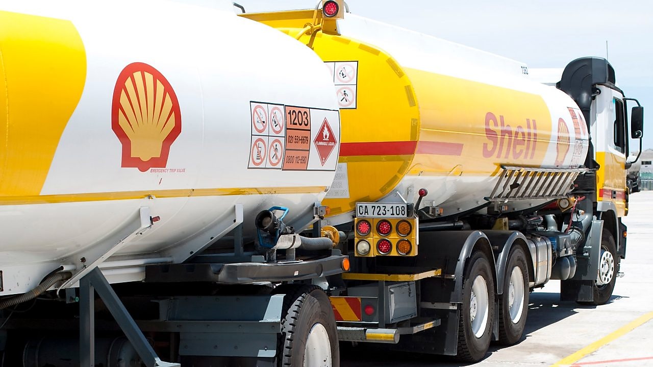 Shell fuel tanker in a depot