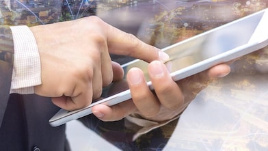 Man using a touchpad device