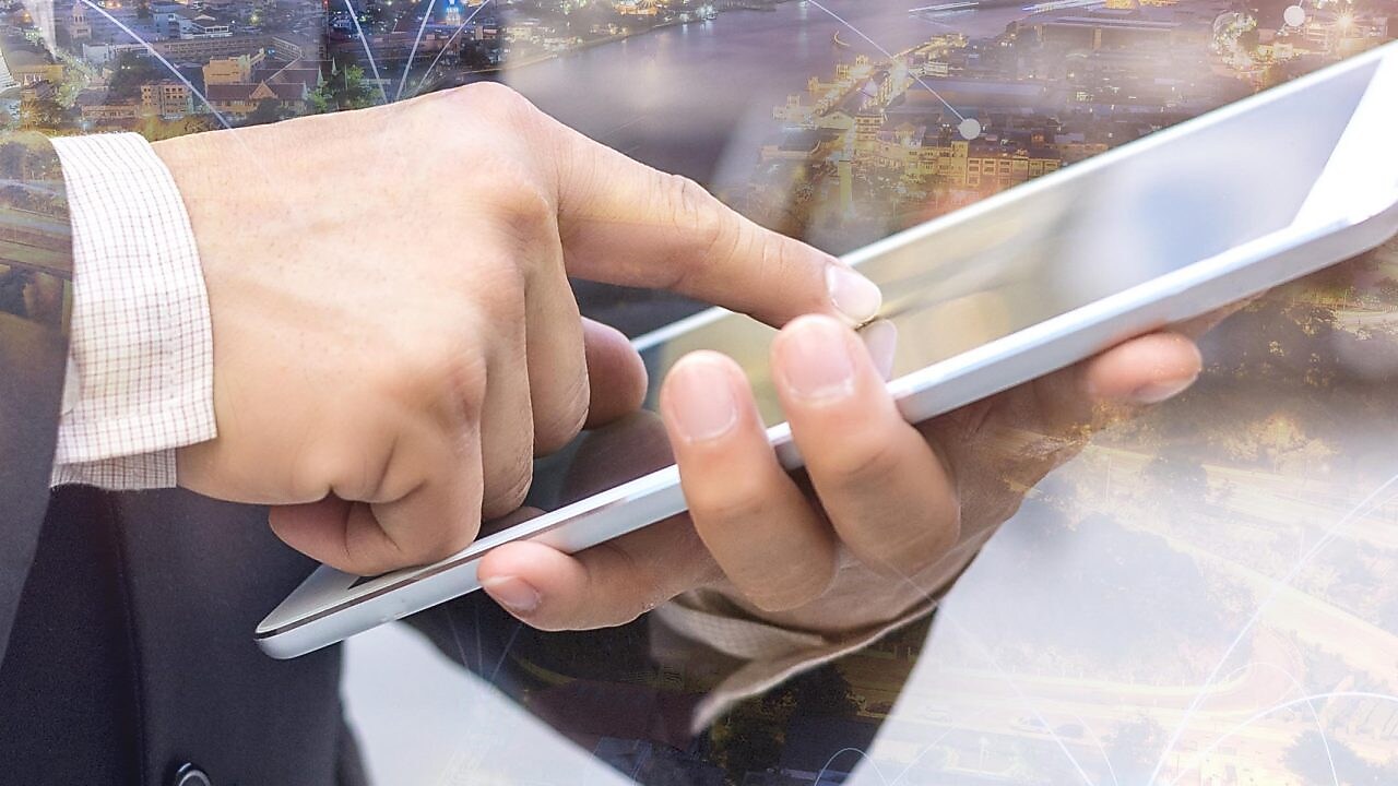 Man using a touchpad device