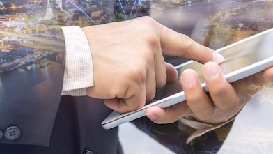 Man using a touchpad device