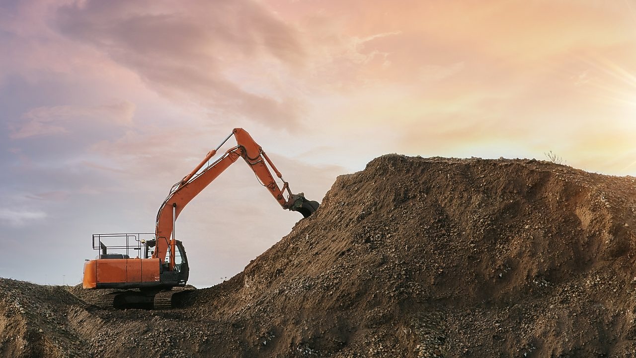 A digger moving dirt