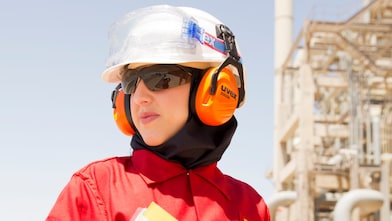 Woman at the Shell Pearl gas-to-liquid plant in Qatar