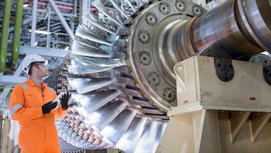 Gas turbine under repair in gas-fired power station