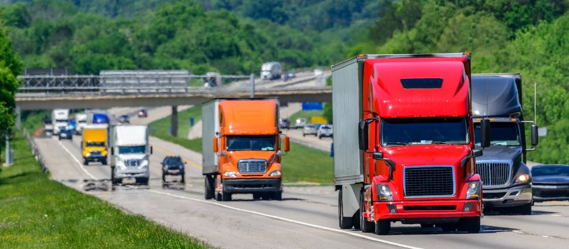 Heavy duty trucks on an interstate highway