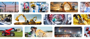 Mosaic of sector images from the Shell Tellus range. Including diggers, tractors and stationary hydraulic equipment