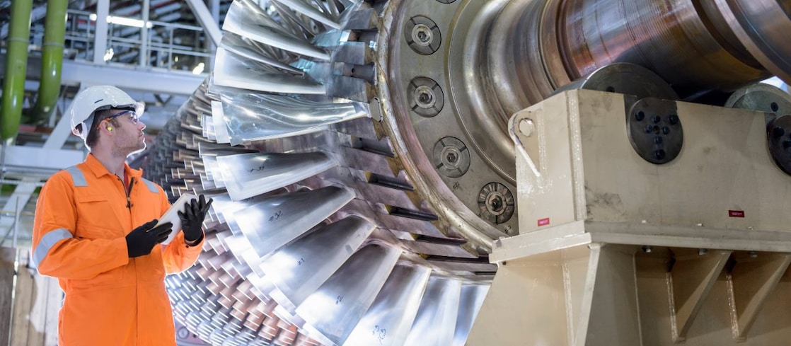 Gas turbine under repair in gas-fired power station