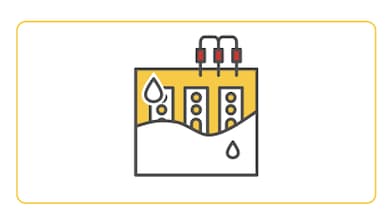 Infographic of precision cooling with labels locating the heat exchanger and the coolant fill level
