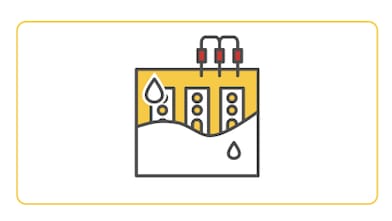 Infographic of precision cooling with labels locating the heat exchanger and the coolant fill level