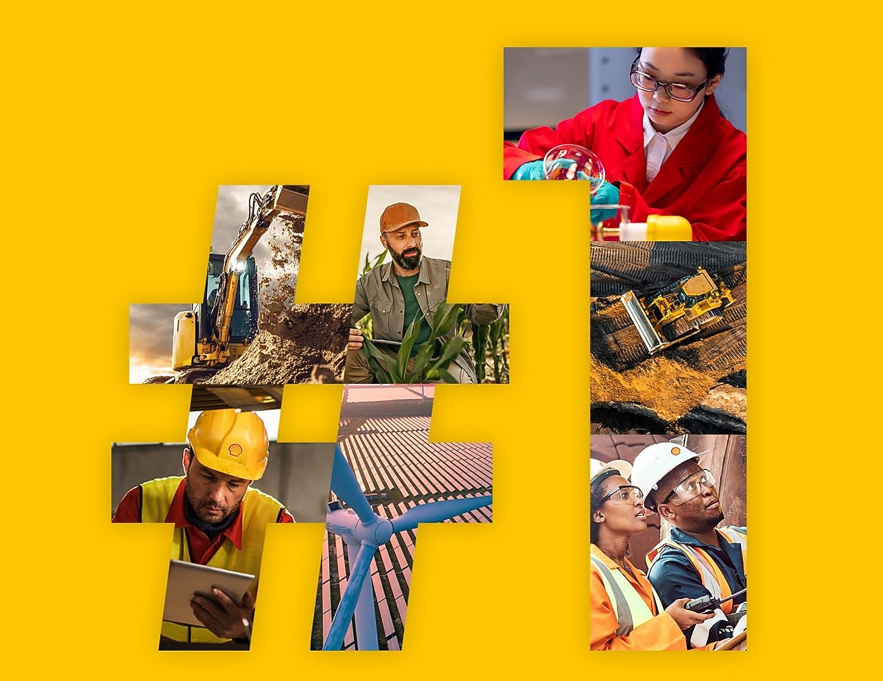 Yellow background with #1 overlaid with multisector images underneath