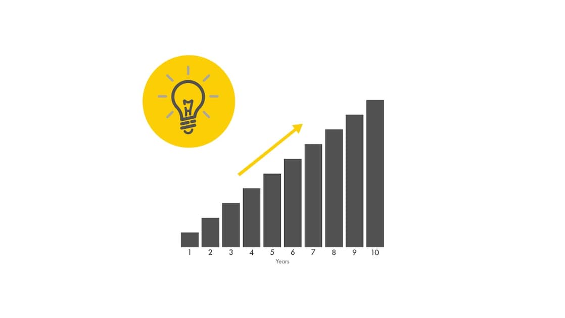 Infographic of a settings cog, paper, light bulb, leaves and laptops