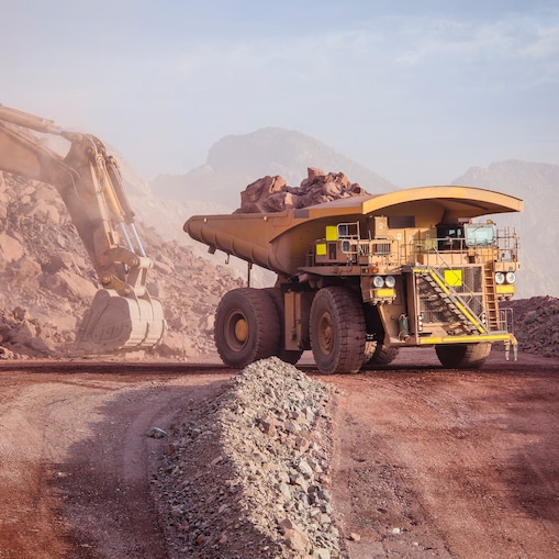 Construction truck hauling rocks