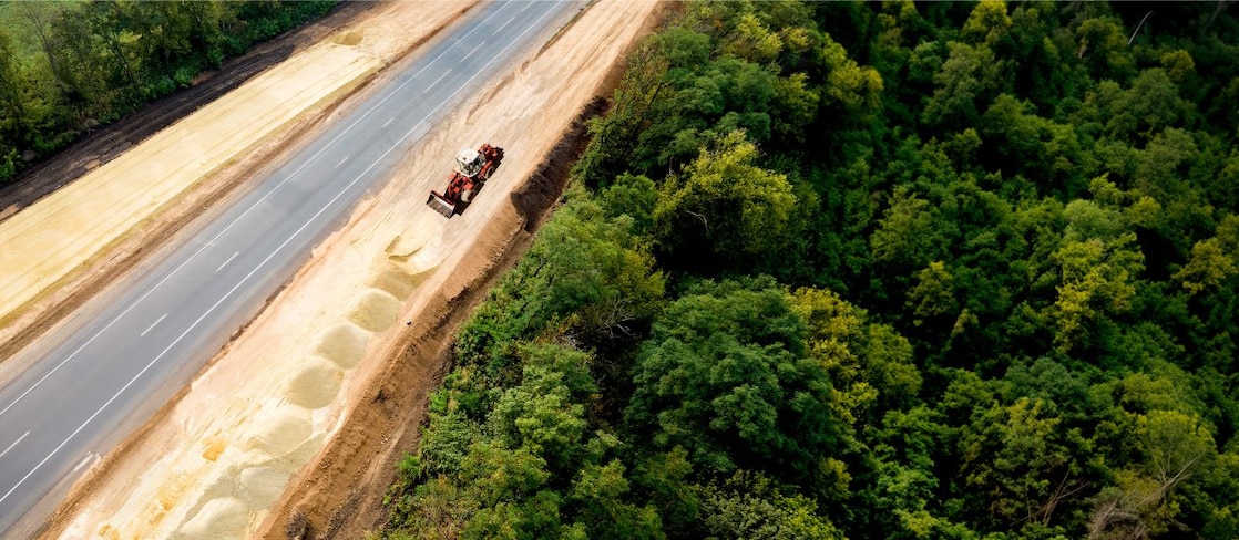 Construction infrastructure project in green area