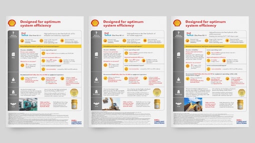 Brochure covers of both mobile and stationary versions of the Shell Tellus S3 MX brochures and the Shell Tellus S3 VX brochure 
