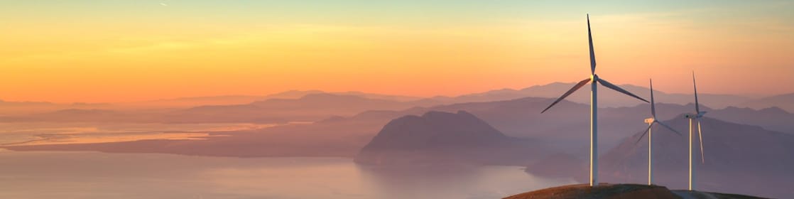 wind turbines overlook a stunning horizon