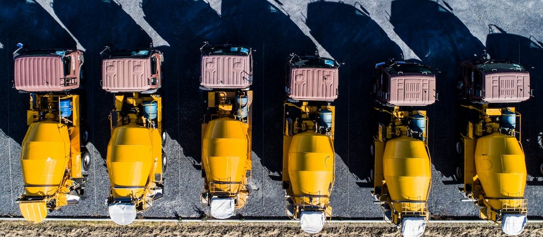 Birdseye view of cement mixers
