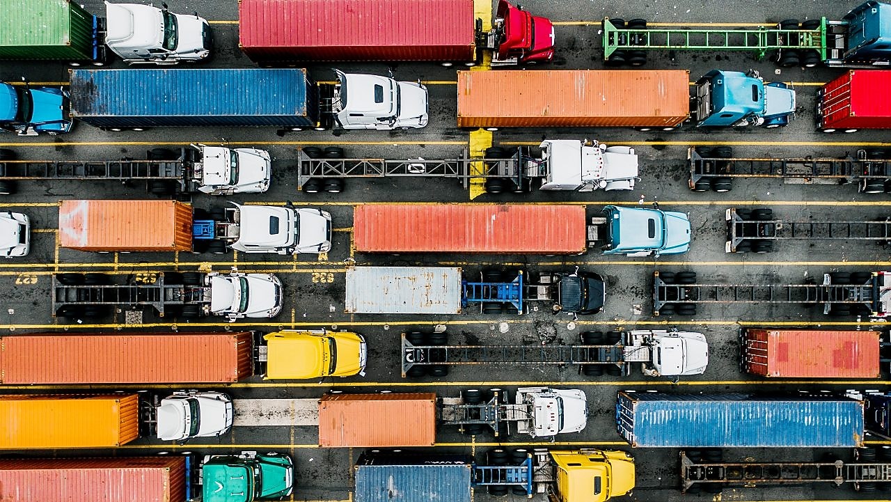 Truck driving in sunlight