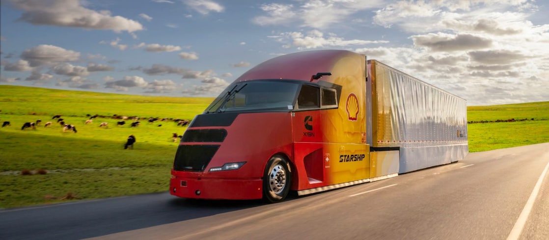 Starship driving on the road